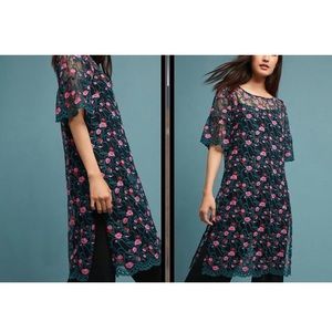 🌸 Anthropologie Floral Embroidered Mesh Tunic